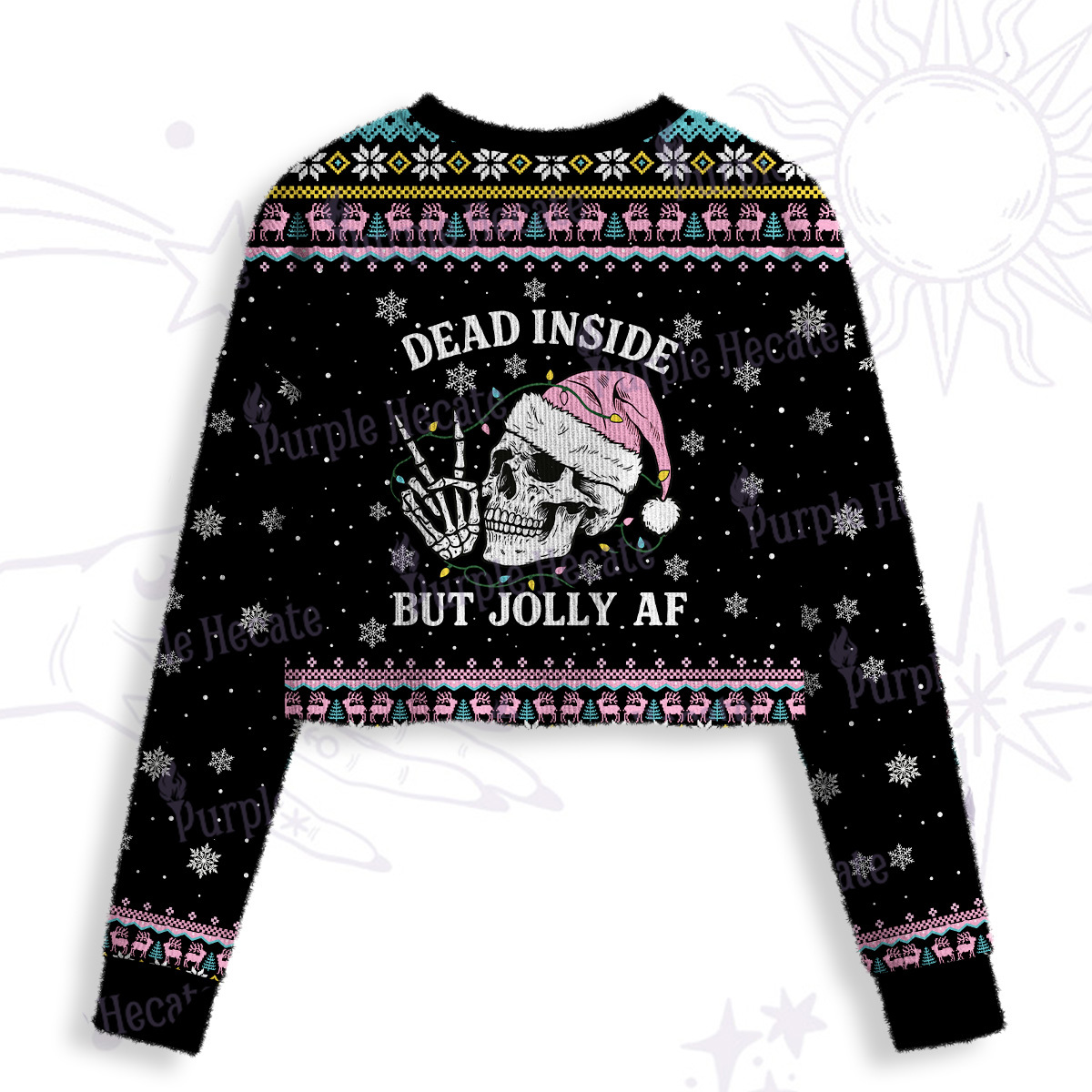Purplehecate Dead Inside But Jolly AF Christmas Crop Fuzzy Ugly Sweatshirt