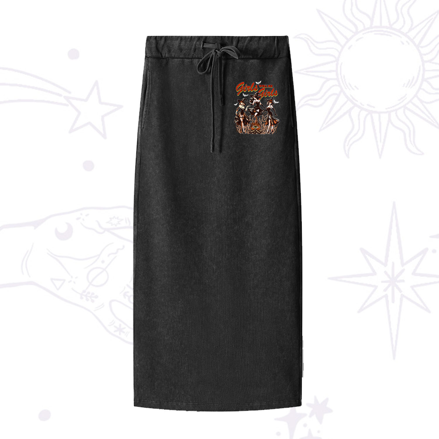 Purplehecate Girls Will Be Girls Washed Drawstring Long Skirt