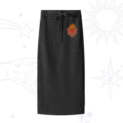 Purplehecate Sacred Heart Washed Drawstring Long Skirt