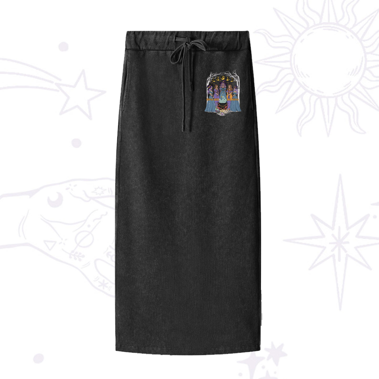 Purplehecate Girls Will Be Girls Washed Drawstring Long Skirt