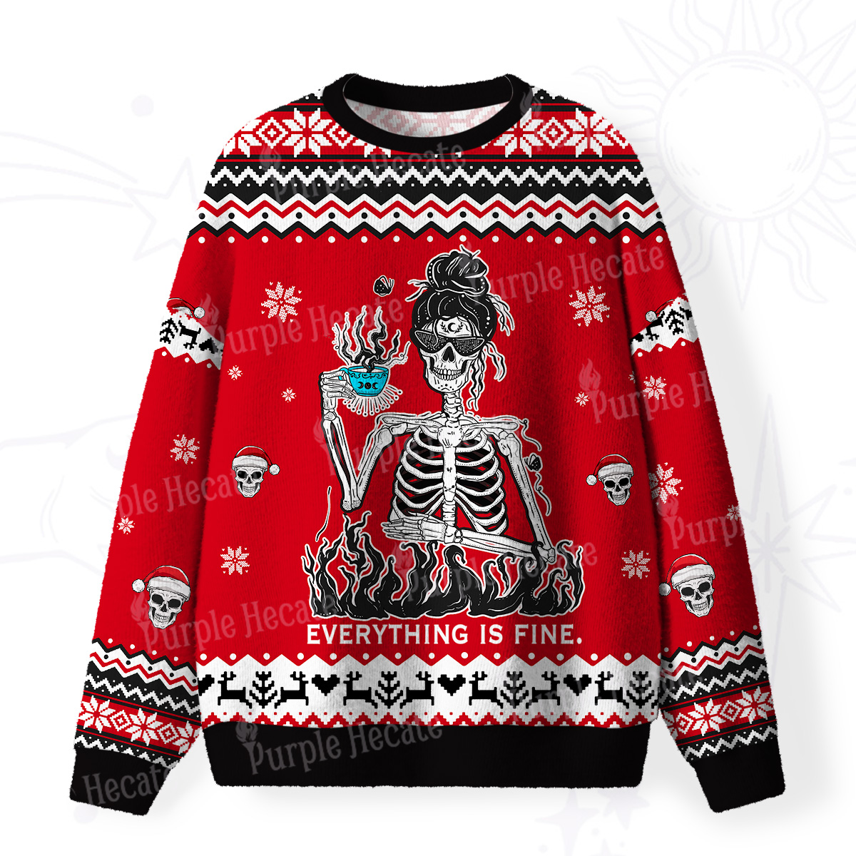 Purplehecate Everything Is Fine Fuzzy Ugly Christmas Sweatshirt