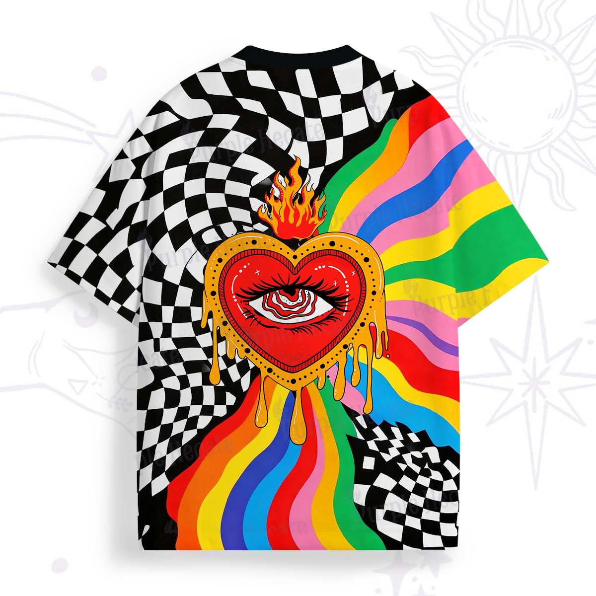 Purplehecate Trippy Rainbow Heart Eye All Over Print T-Shirt