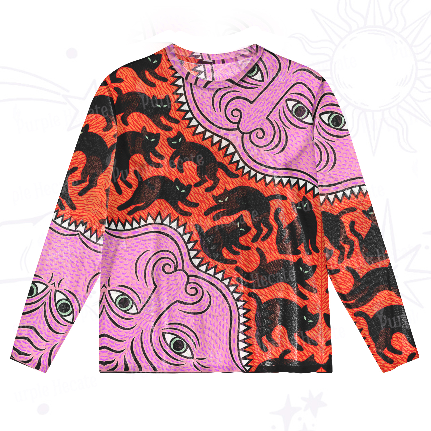 Purplehecate Cats for the Devil’s Feast Mesh Long Sleeve Top