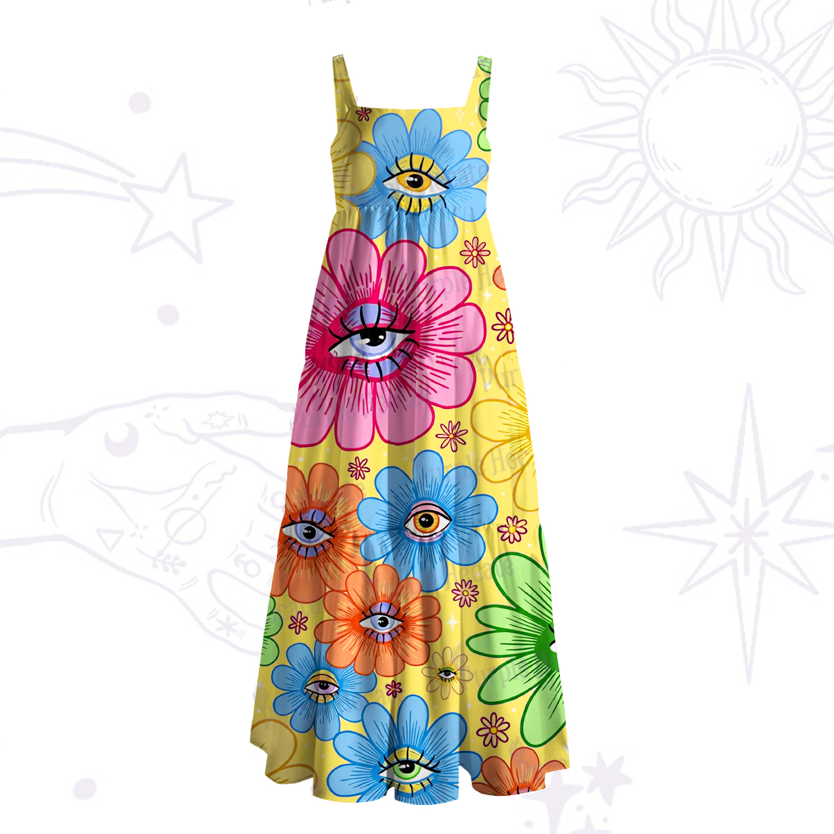 Purplehecate Eyes in Bloom Wide Straps Maxi Dress