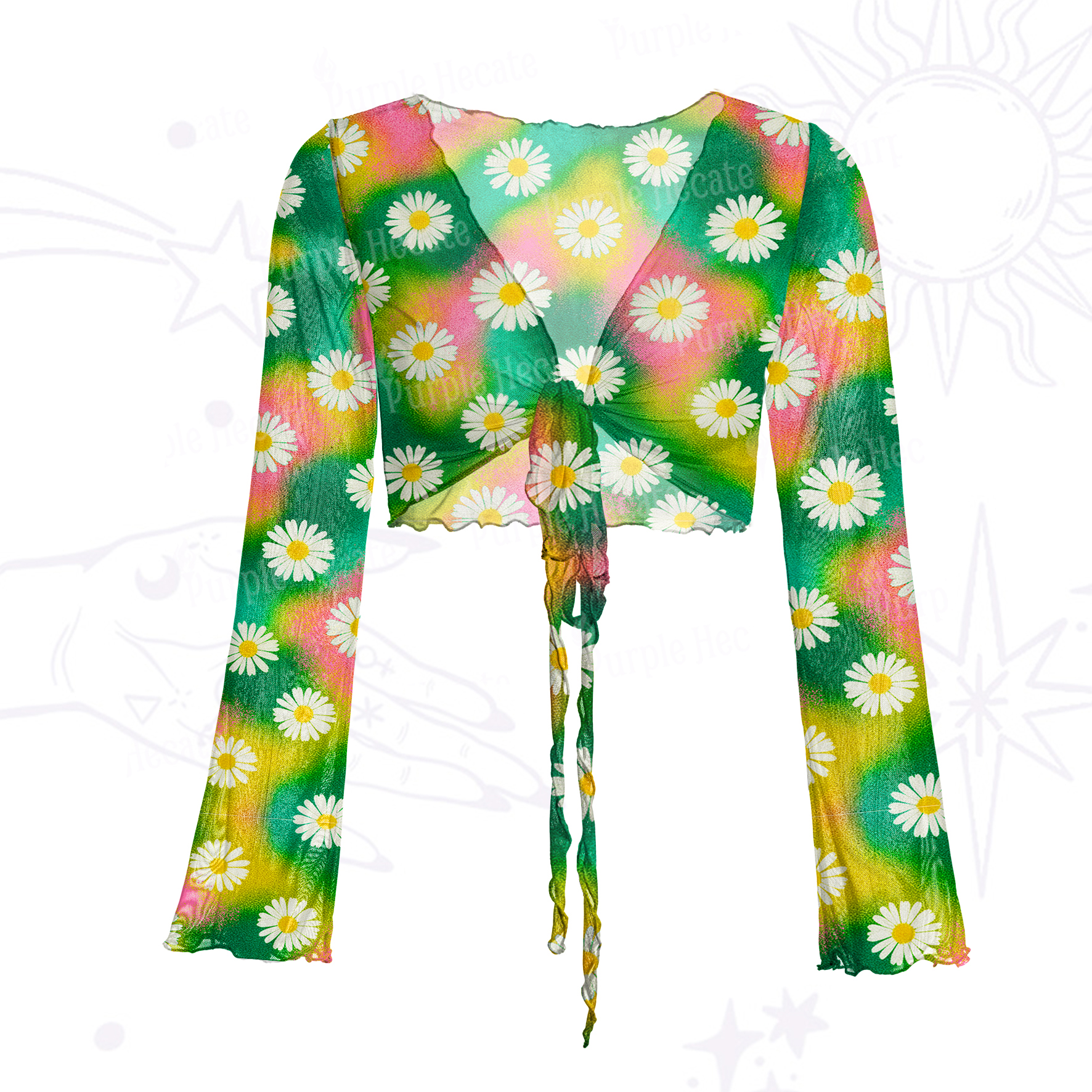 Purplehecate Enchanted Daisy Spring Romance Mesh Tie Front Top