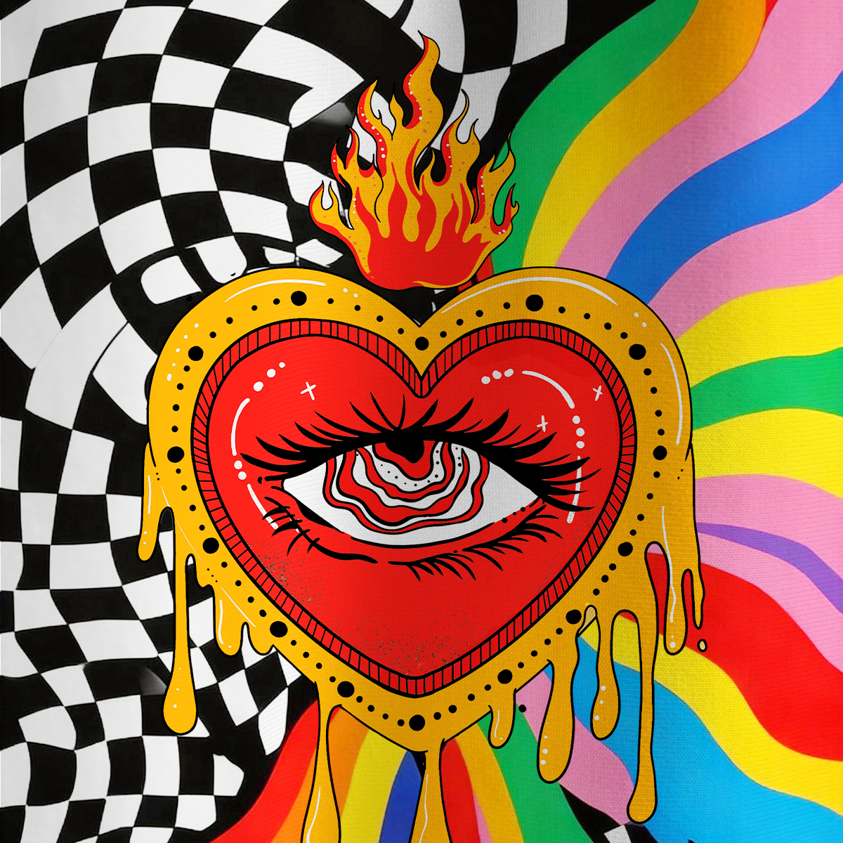 Purplehecate Trippy Rainbow Heart Eye All Over Print T-Shirt