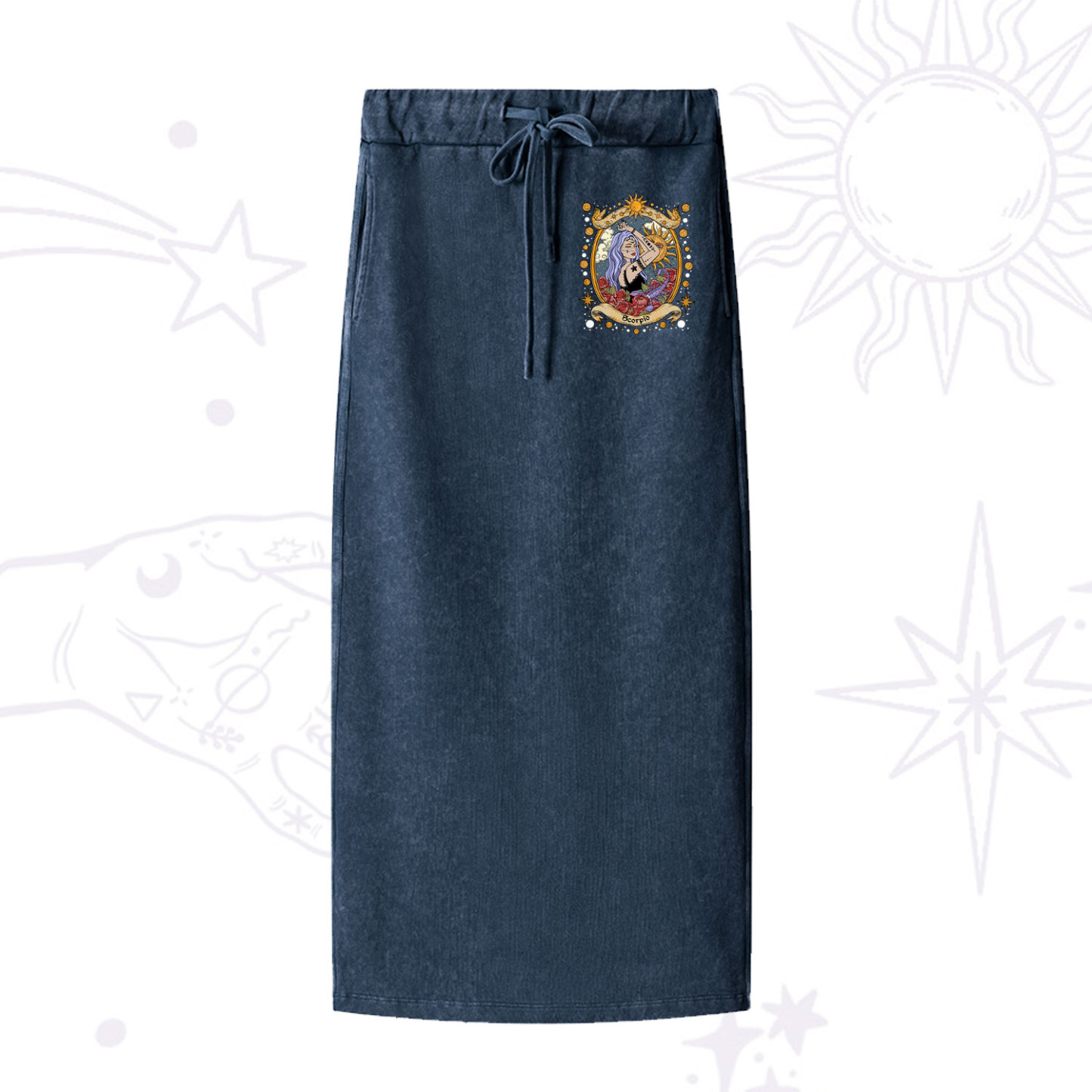 Purplehecate Scorpio Radiance Zodiac Washed Drawstring Long Skirt