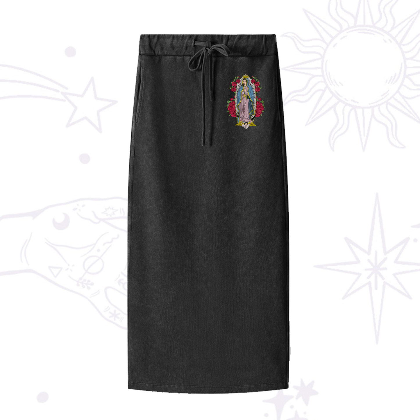 Purplehecate Mother Mary Washed Drawstring Long Skirt