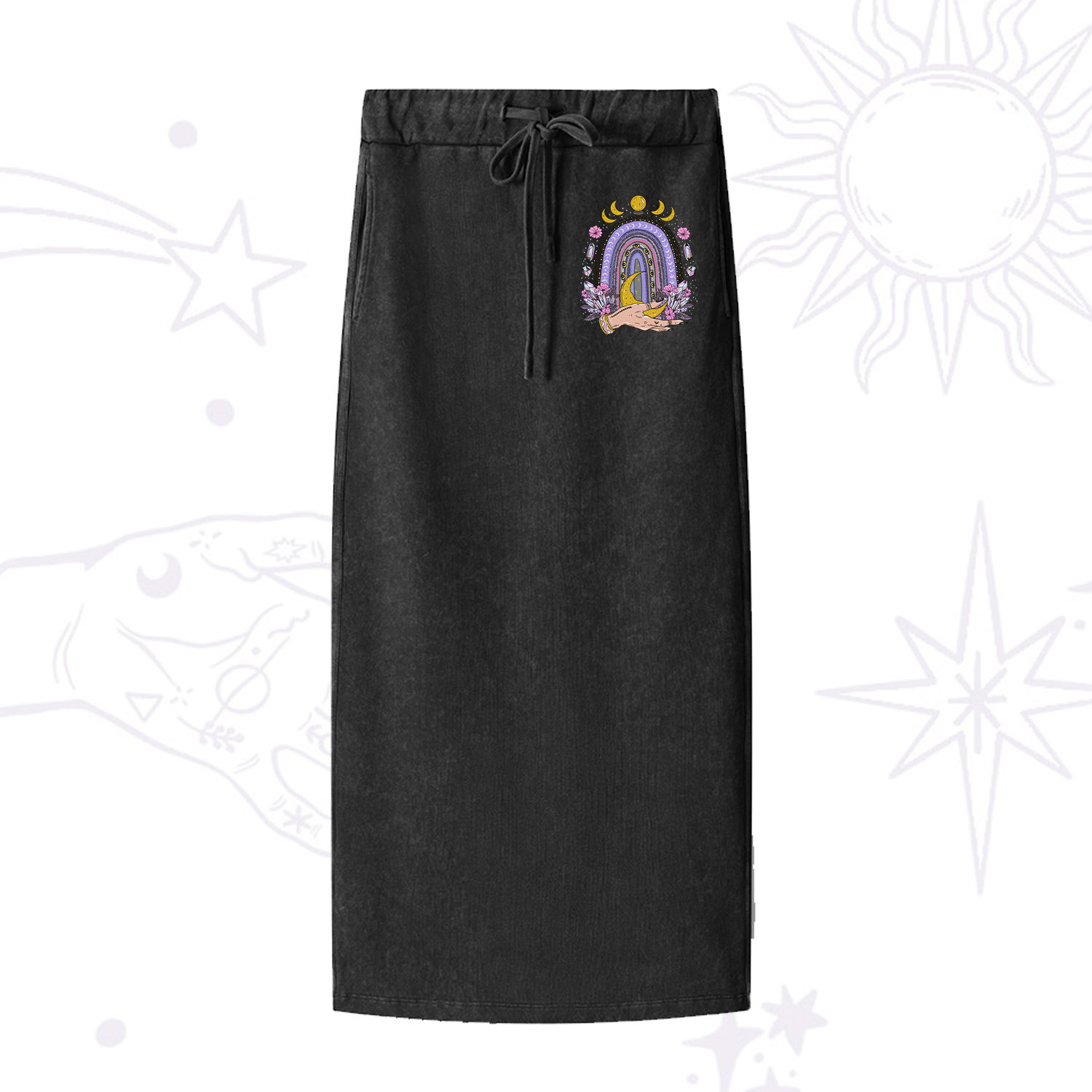 Purplehecate Magic Rainbow Washed Drawstring Long Skirt