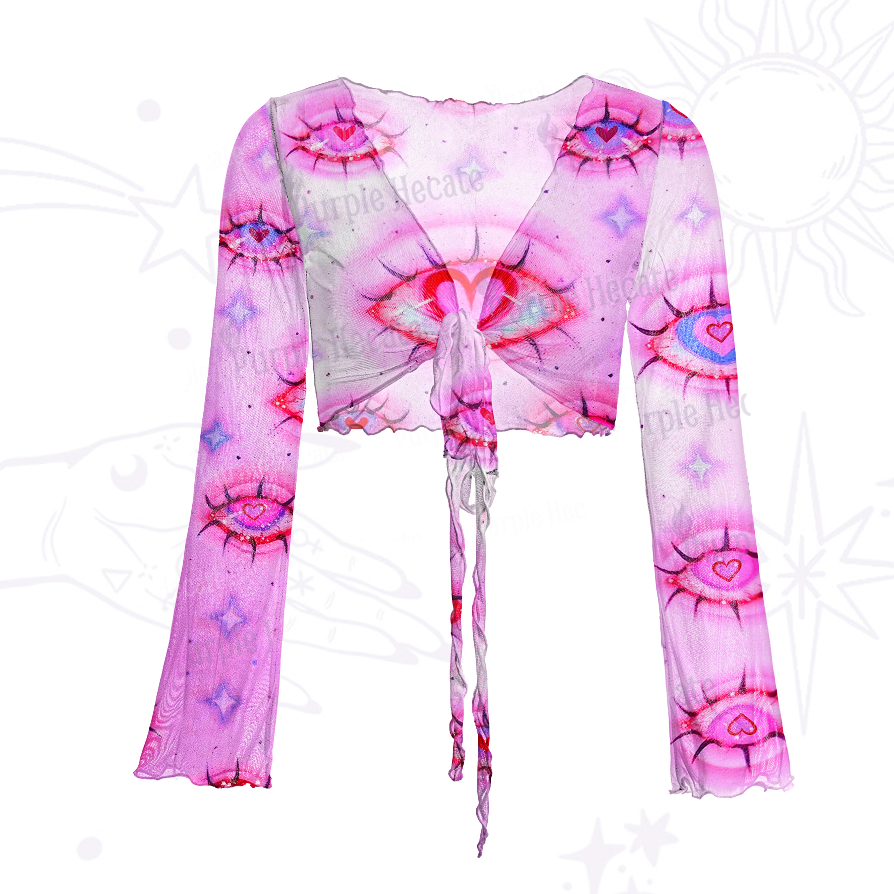 Purplehecate Mystic Love-Eye Mesh Tie Front Top