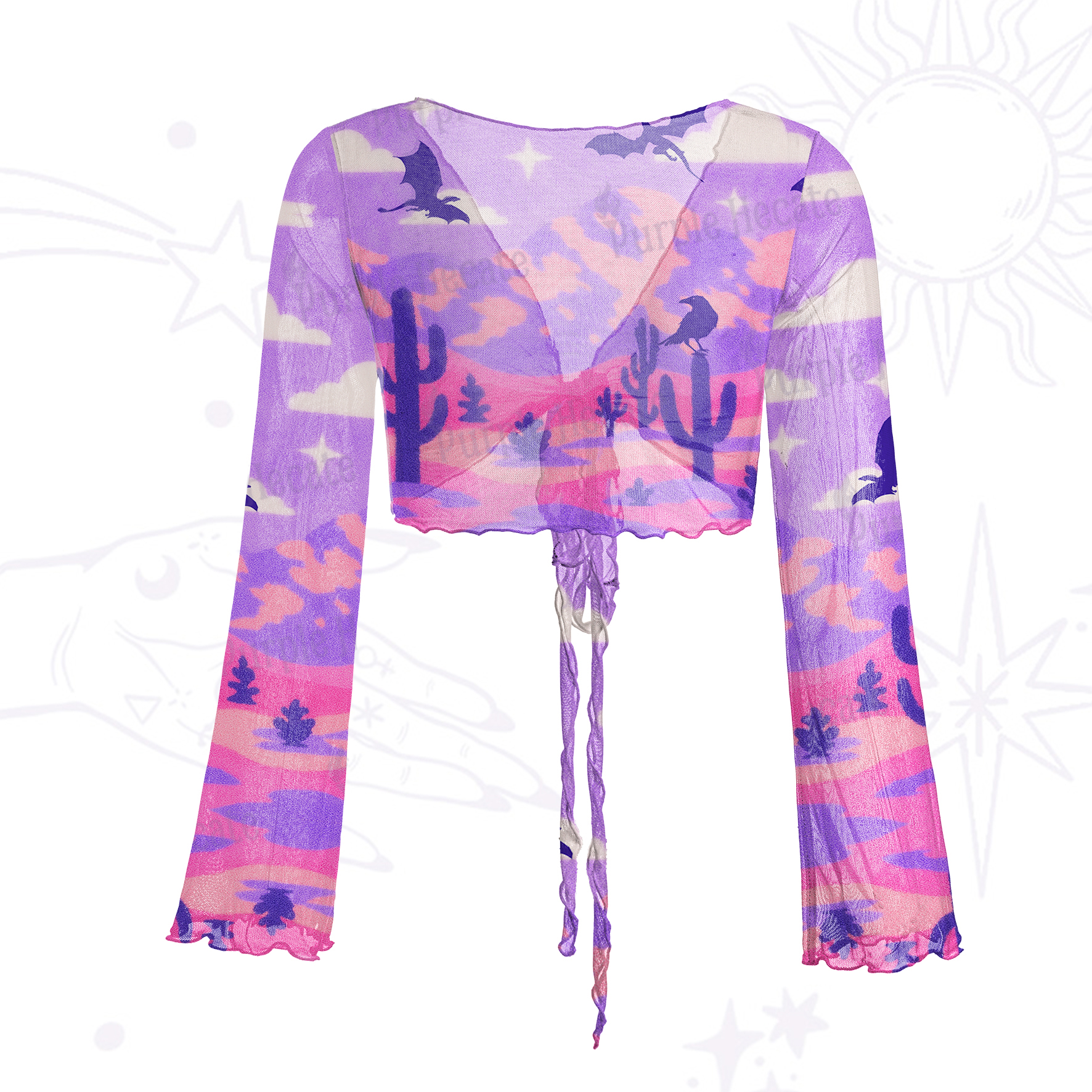 Purplehecate Mystic Desert Dragons Mesh Tie Front Top