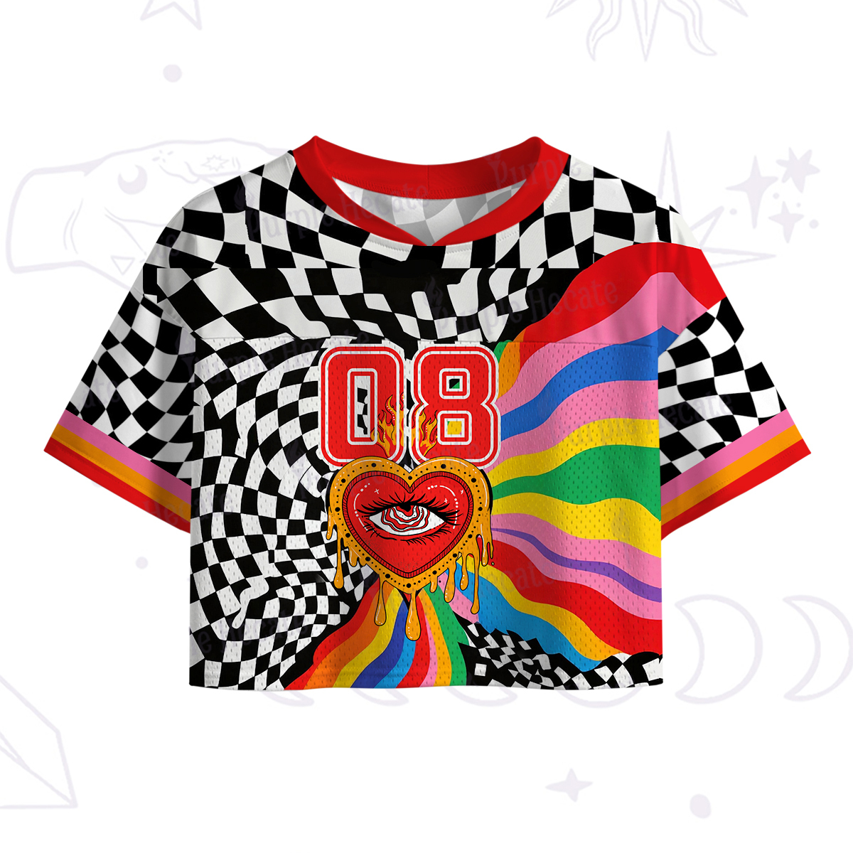 Purplehecate Trippy Rainbow Heart Eye Crop Sports Jersey