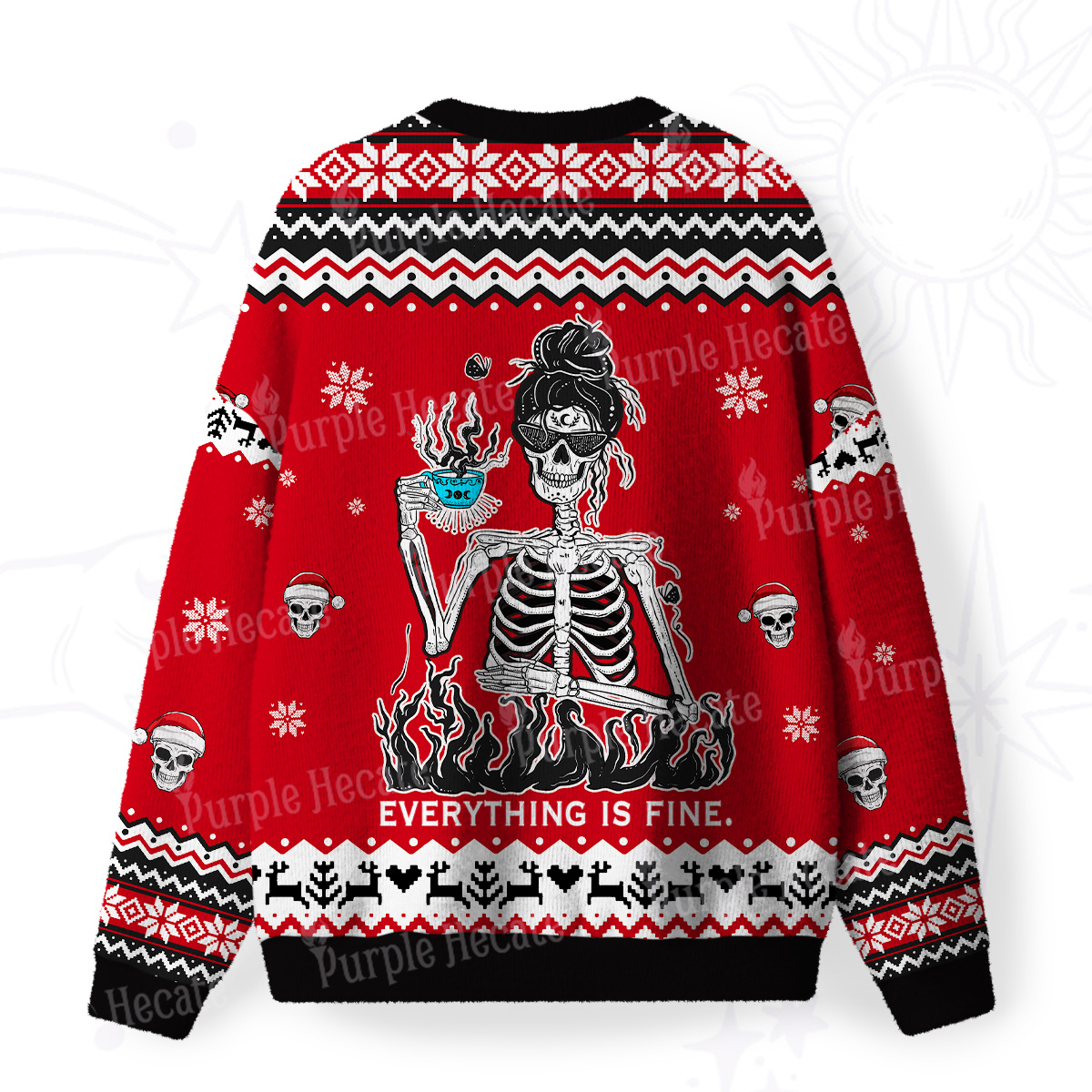 Purplehecate Everything Is Fine Fuzzy Ugly Christmas Sweatshirt