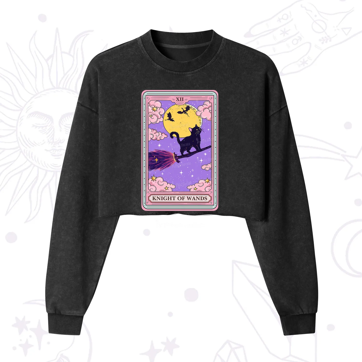 Purplehecate The Knight of Wands Tarot Cropped Washed Sweatshirt