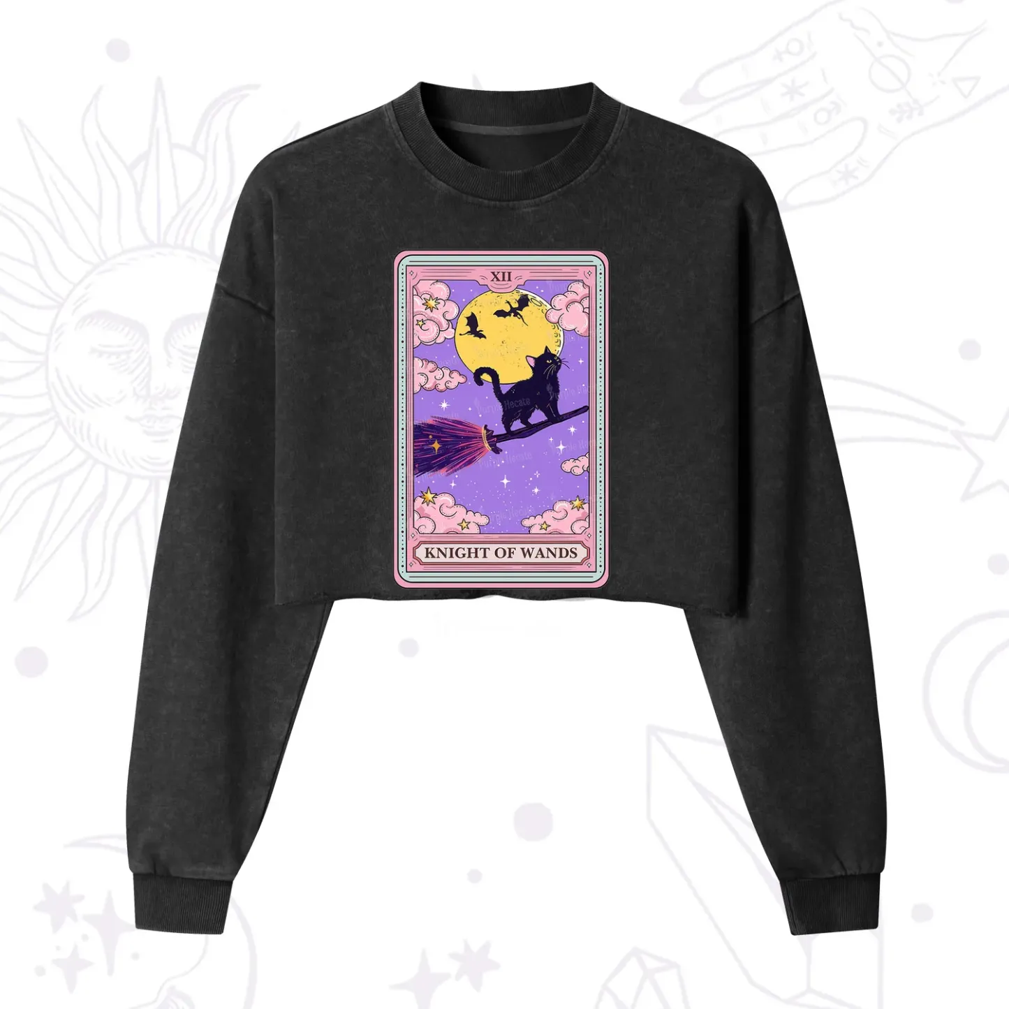 Purplehecate The Knight of Wands Tarot Cropped Washed Sweatshirt
