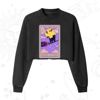 Purplehecate The Knight of Wands Tarot Cropped Washed Sweatshirt