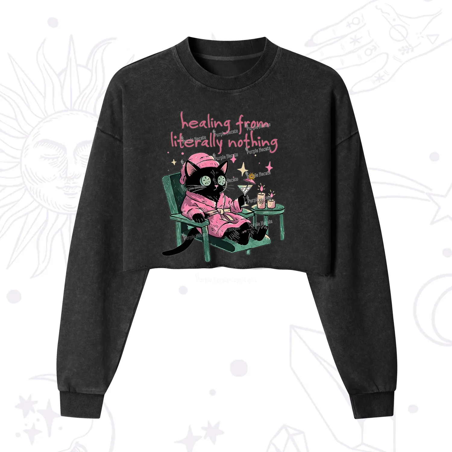 Purplehecate Healing From Literally Nothing Cropped Washed Sweatshirt