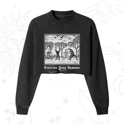 Purplehecate Exercise Your Demons Cropped Washed Sweatshirt