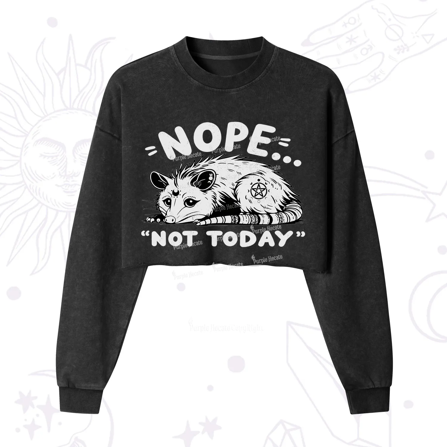 Purplehecate Not Today Possum Cropped Washed Sweatshirt