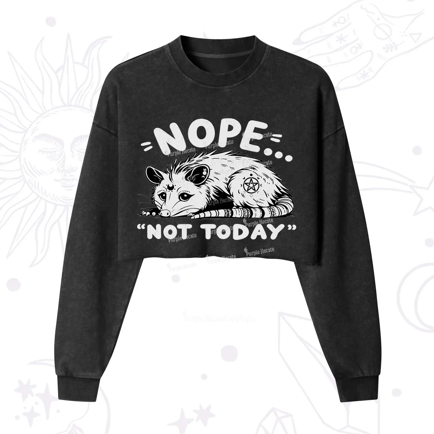 Purplehecate Not Today Possum Cropped Washed Sweatshirt