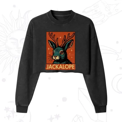 Purplehecate Funny Jackalope Cropped Washed Sweatshirt