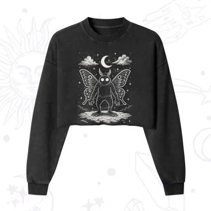 Purplehecate Celestial Cryptid Mothman Cropped Washed Sweatshirt