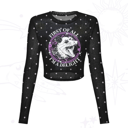Purplehecate First Of All I'm A Delightful Opossum Mesh Long Sleeve Crop Top
