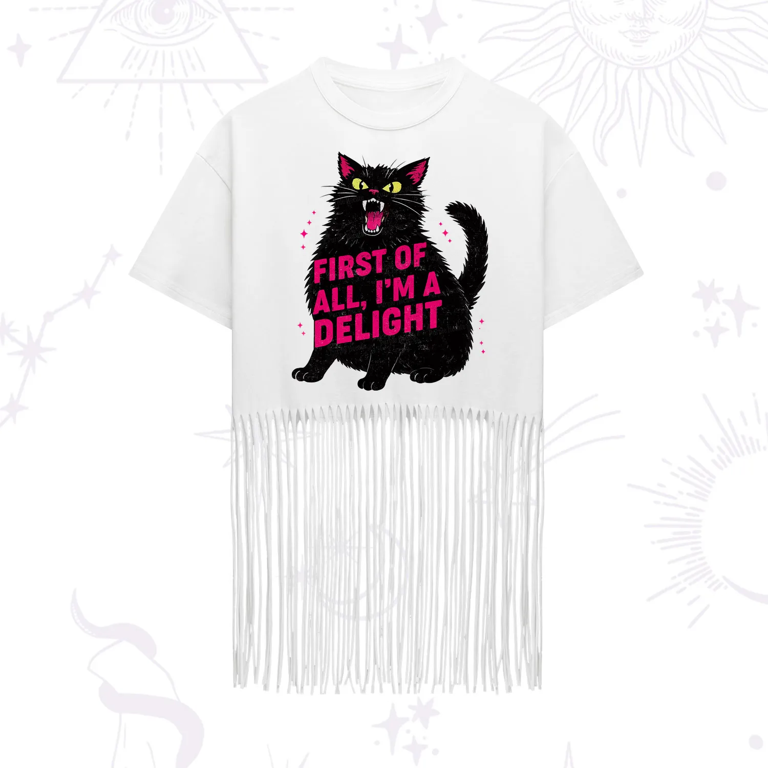 Purplehecate First Of All I'm A Delight Cat Fringe Hem T-Shirt