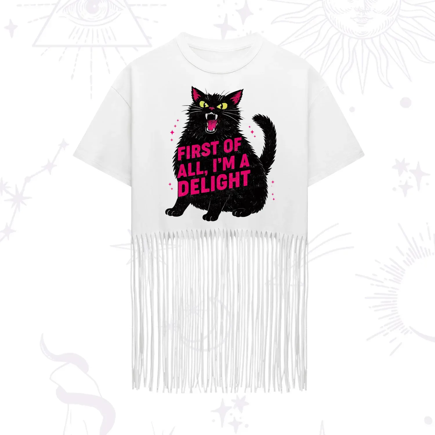 Purplehecate First Of All I'm A Delight Cat Fringe Hem T-Shirt