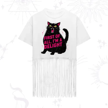 Purplehecate First Of All I'm A Delight Cat Fringe Hem T-Shirt