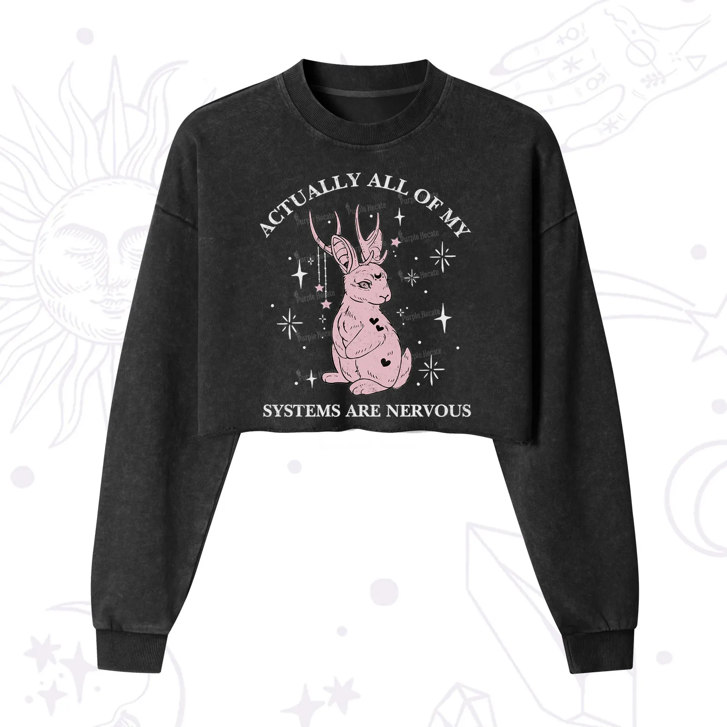 Purplehecate Actually All Of My Systems Are Nervous Cropped Washed Sweatshirt