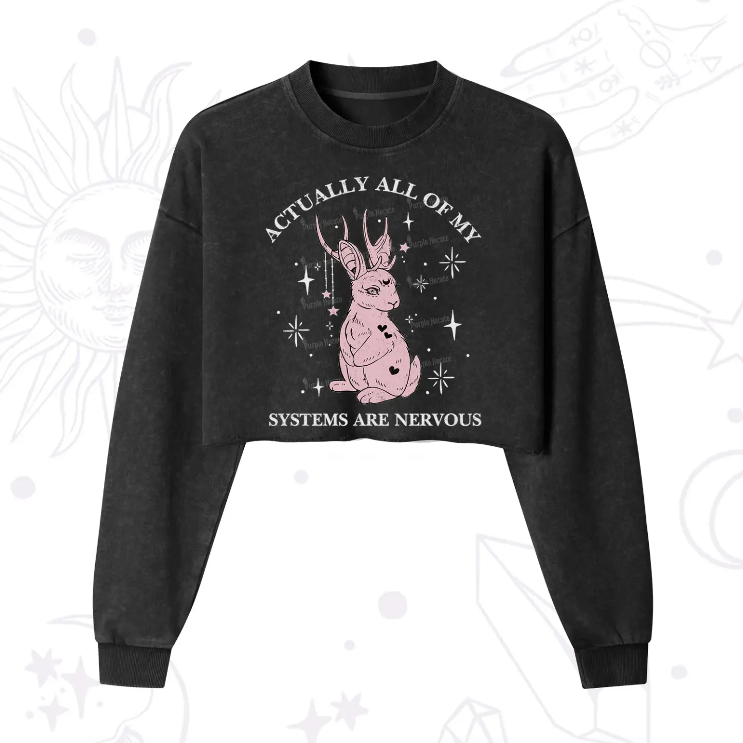Purplehecate Actually All Of My Systems Are Nervous Cropped Washed Sweatshirt