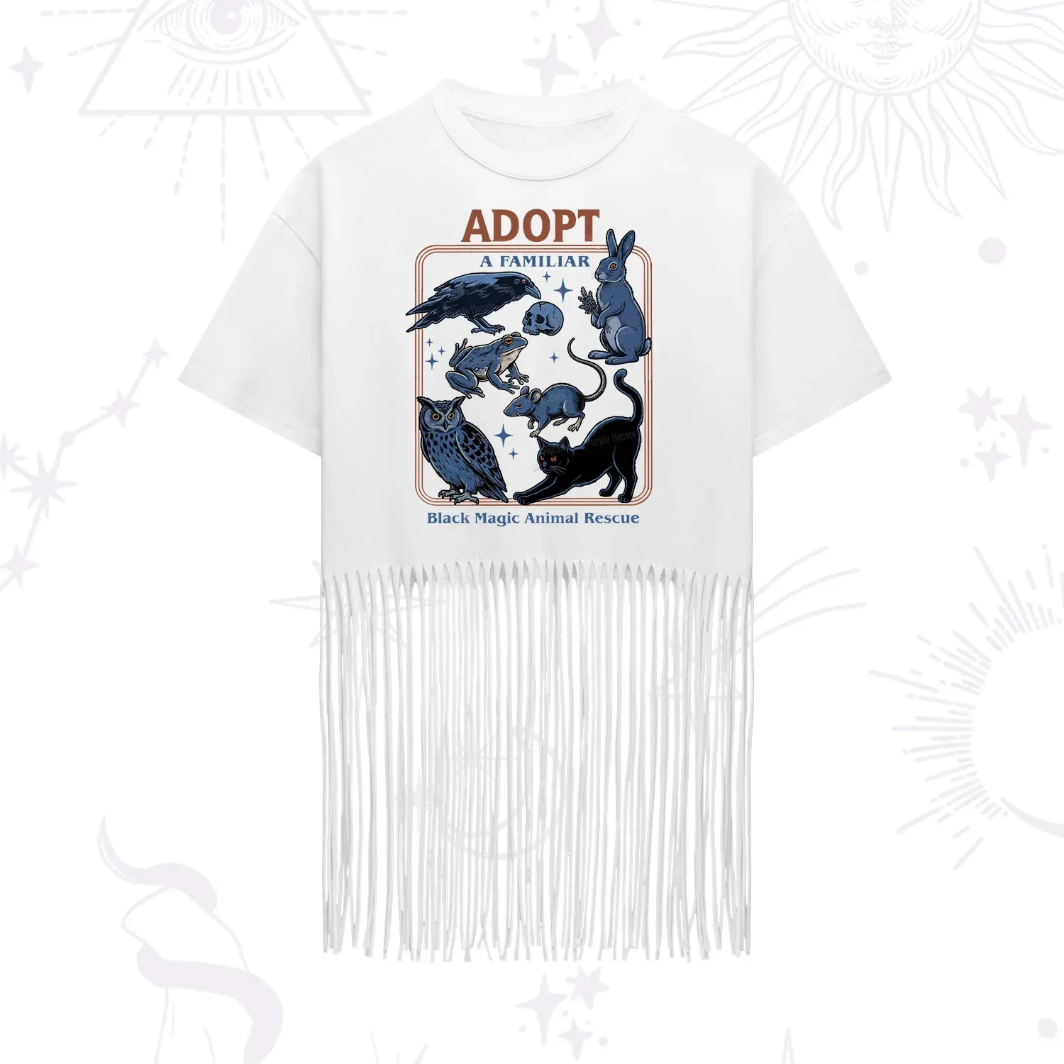 Purplehecate Adopt a Familiar Fringe Hem T-Shirt