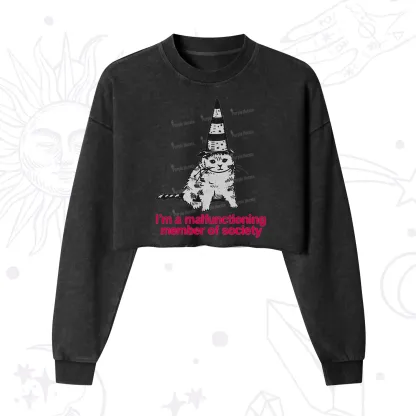 Purplehecate Social Anxiety Cat Cropped Washed Sweatshirt