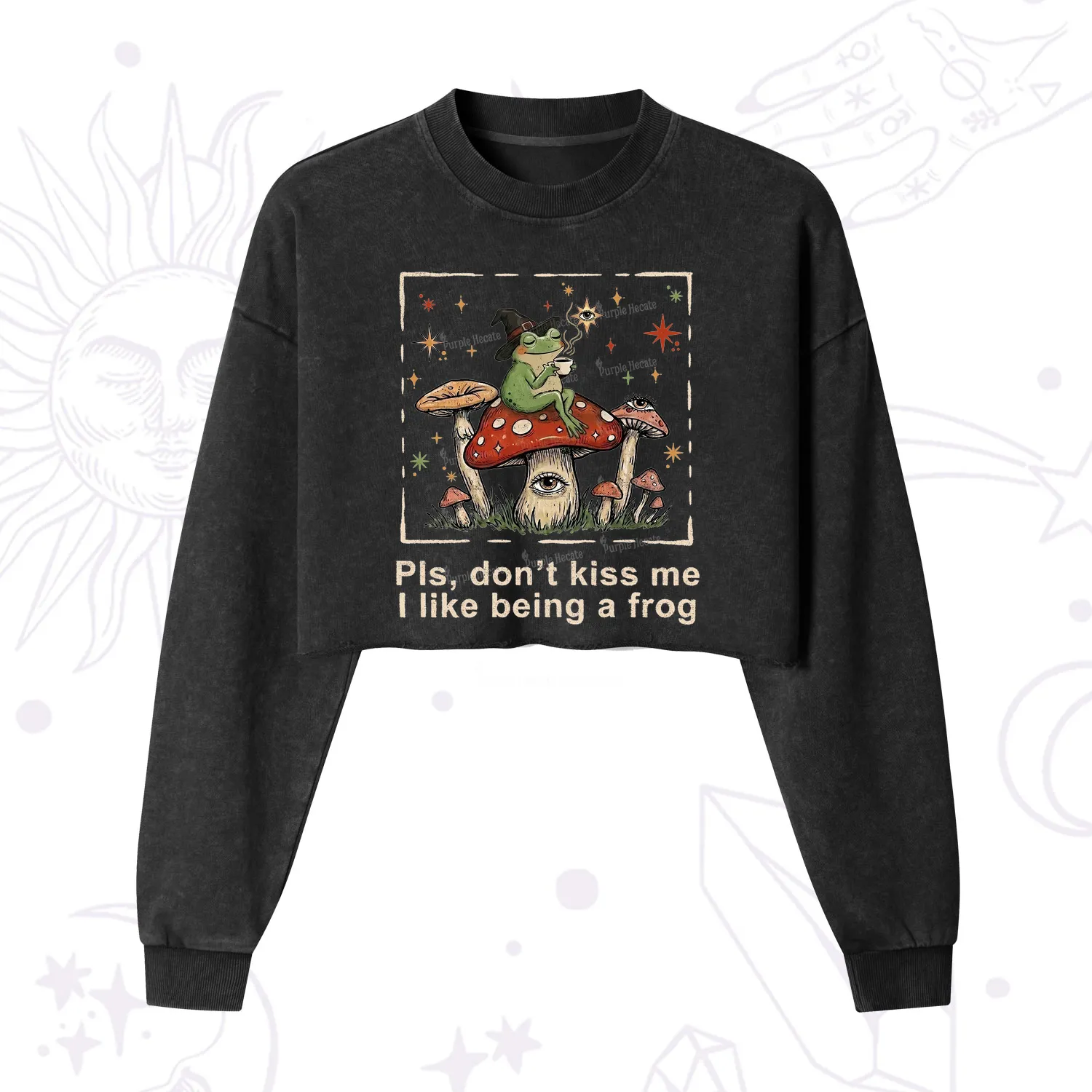 Purplehecate Please Don't Kiss Me I like Being A Frog Cropped Washed Sweatshirt