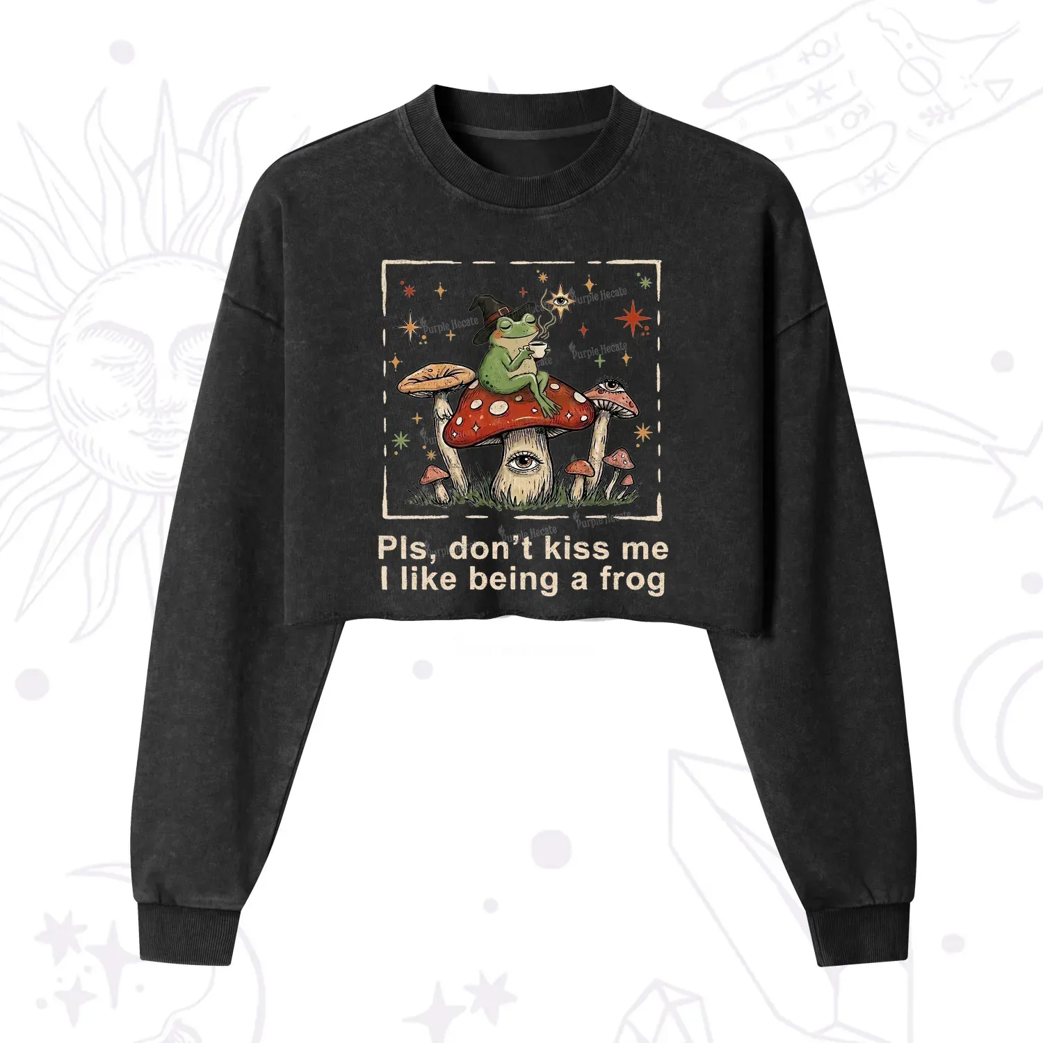 Purplehecate Please Don't Kiss Me I like Being A Frog Cropped Washed Sweatshirt
