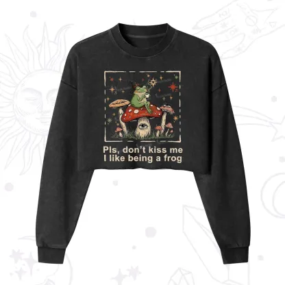 Purplehecate Please Don't Kiss Me I like Being A Frog Cropped Washed Sweatshirt