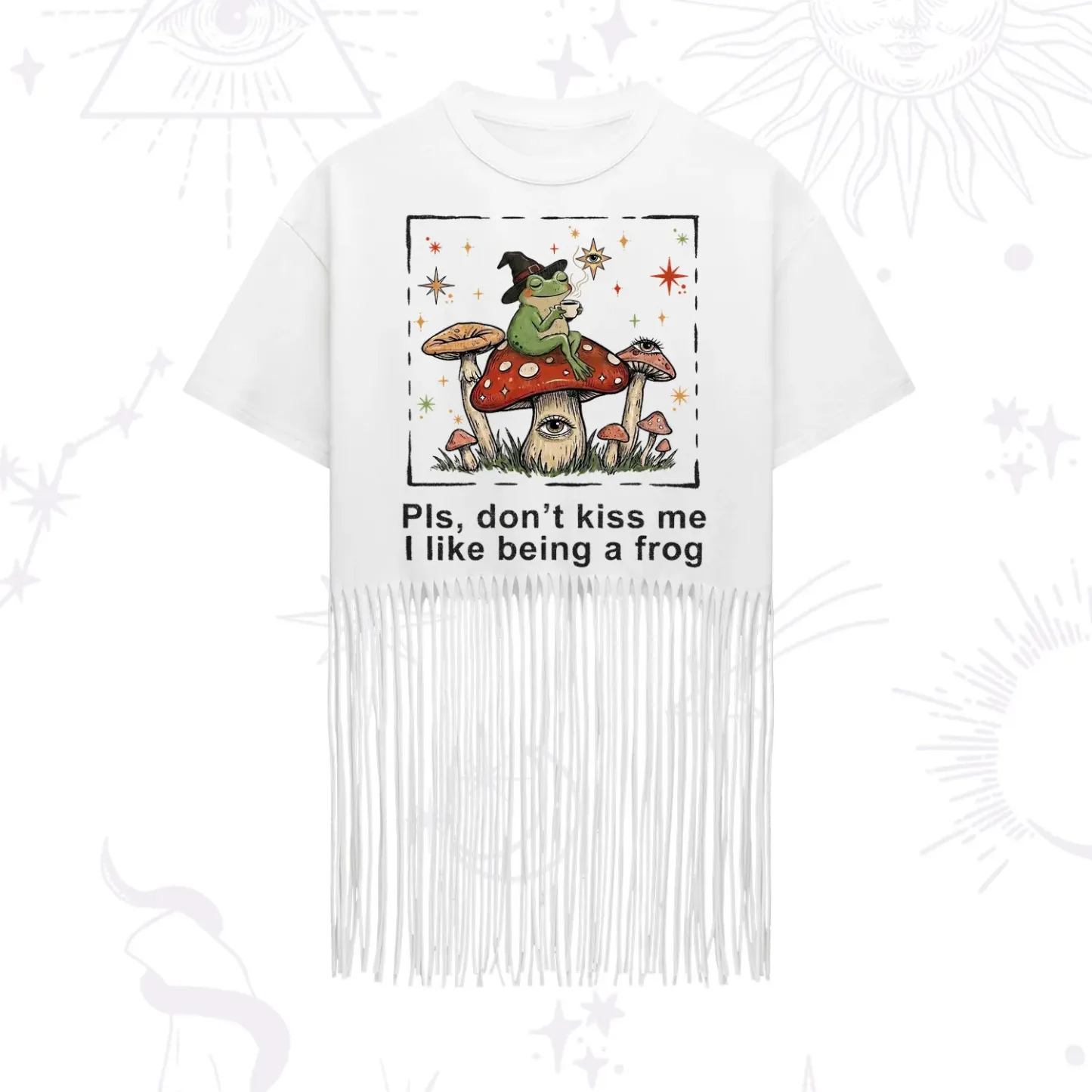 Purplehecate Please Don't Kiss Me I like Being A Frog Fringe Hem T-Shirt
