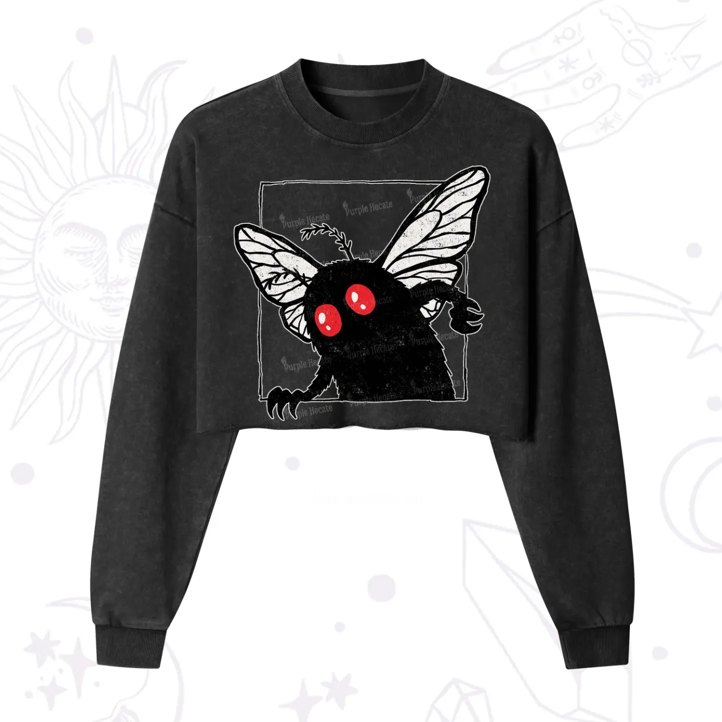 Purplehecate The Curious Mothman Cropped Washed Sweatshirt