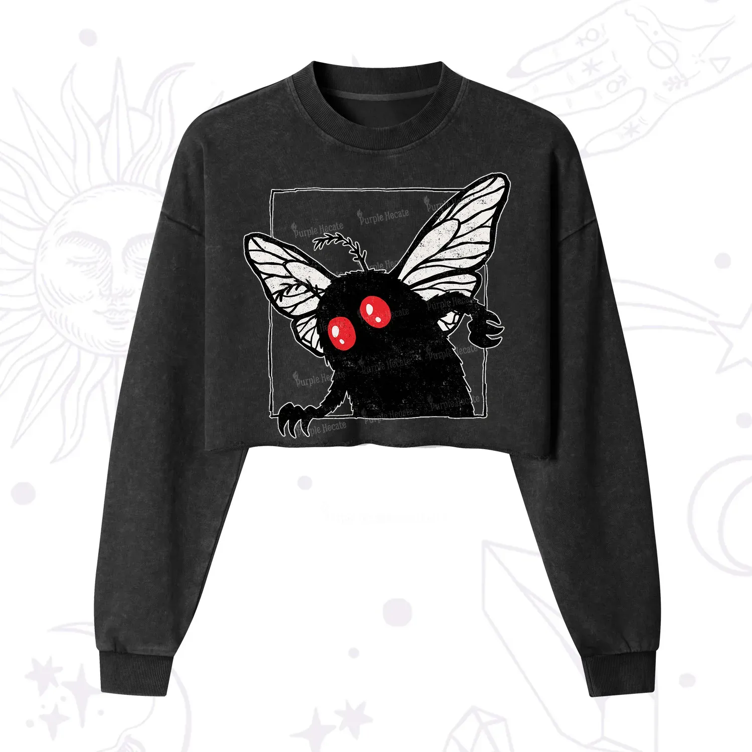 Purplehecate The Curious Mothman Cropped Washed Sweatshirt