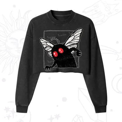 Purplehecate The Curious Mothman Cropped Washed Sweatshirt