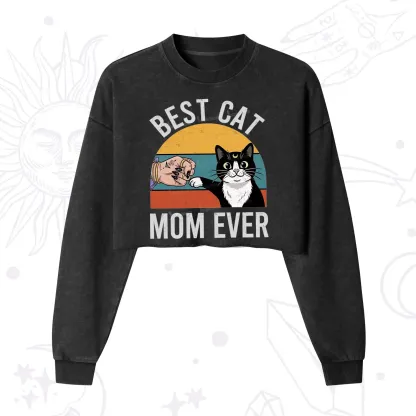 Purplehecate Best Cat Mom Ever Cropped Washed Sweatshirt