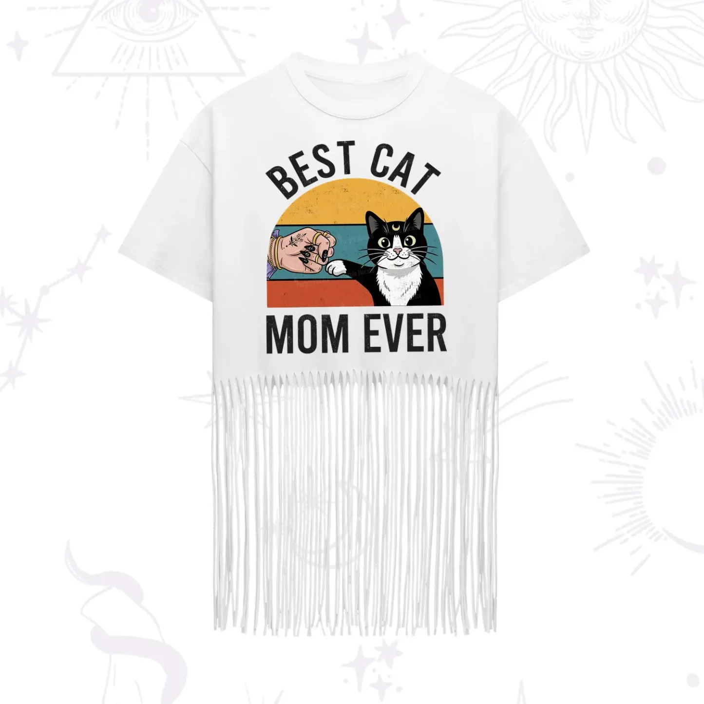 Purplehecate Best Cat Mom Ever Fringe Hem T-Shirt