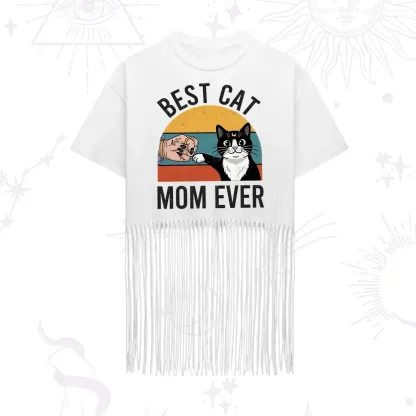 Purplehecate Best Cat Mom Ever Fringe Hem T-Shirt