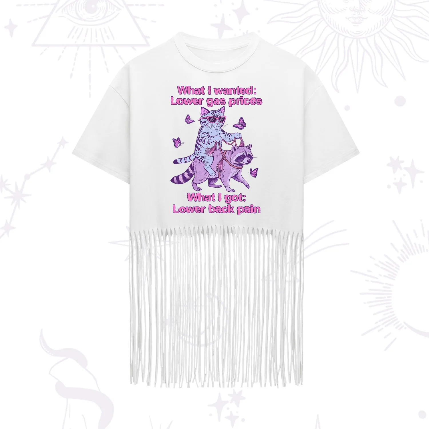 Purplehecate Lower Gas Prices Lower Back Pain Cat Fringe Hem T-Shirt