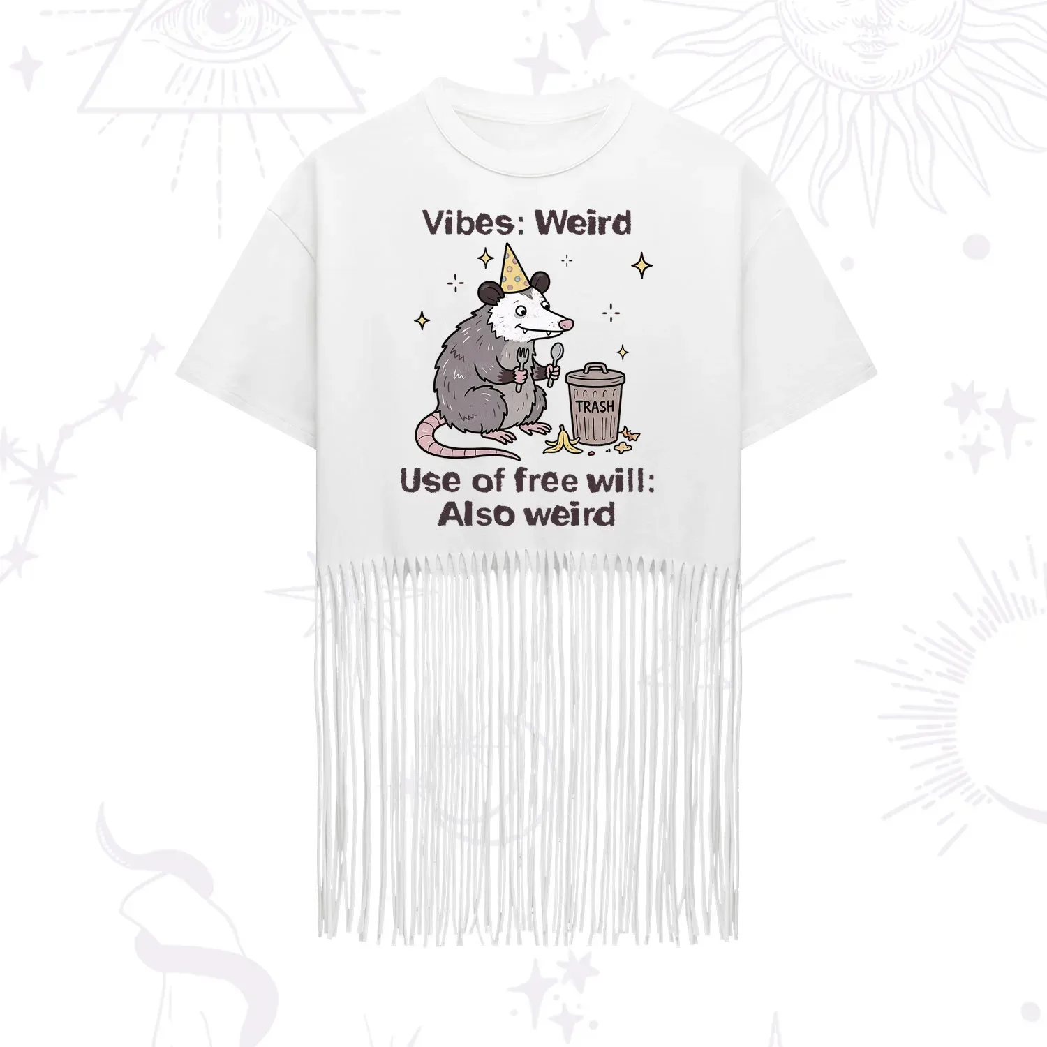 Purplehecate Weird Vibes Only Opossum Fringe Hem T-Shirt