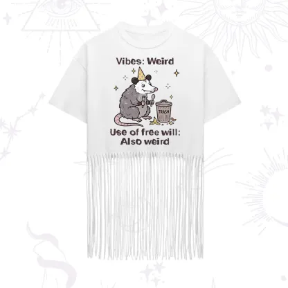 Purplehecate Weird Vibes Only Opossum Fringe Hem T-Shirt