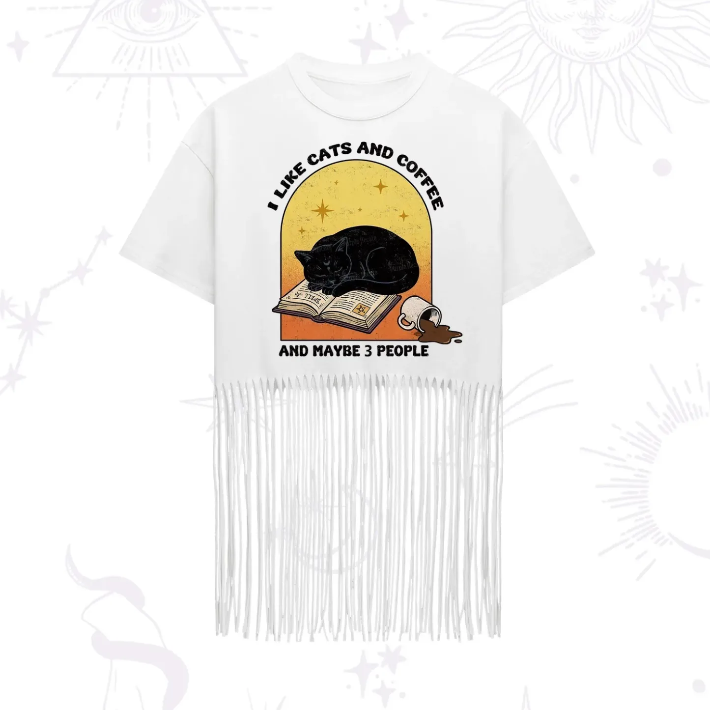 Purplehecate I Like Cats And Coffee Fringe Hem T-Shirt