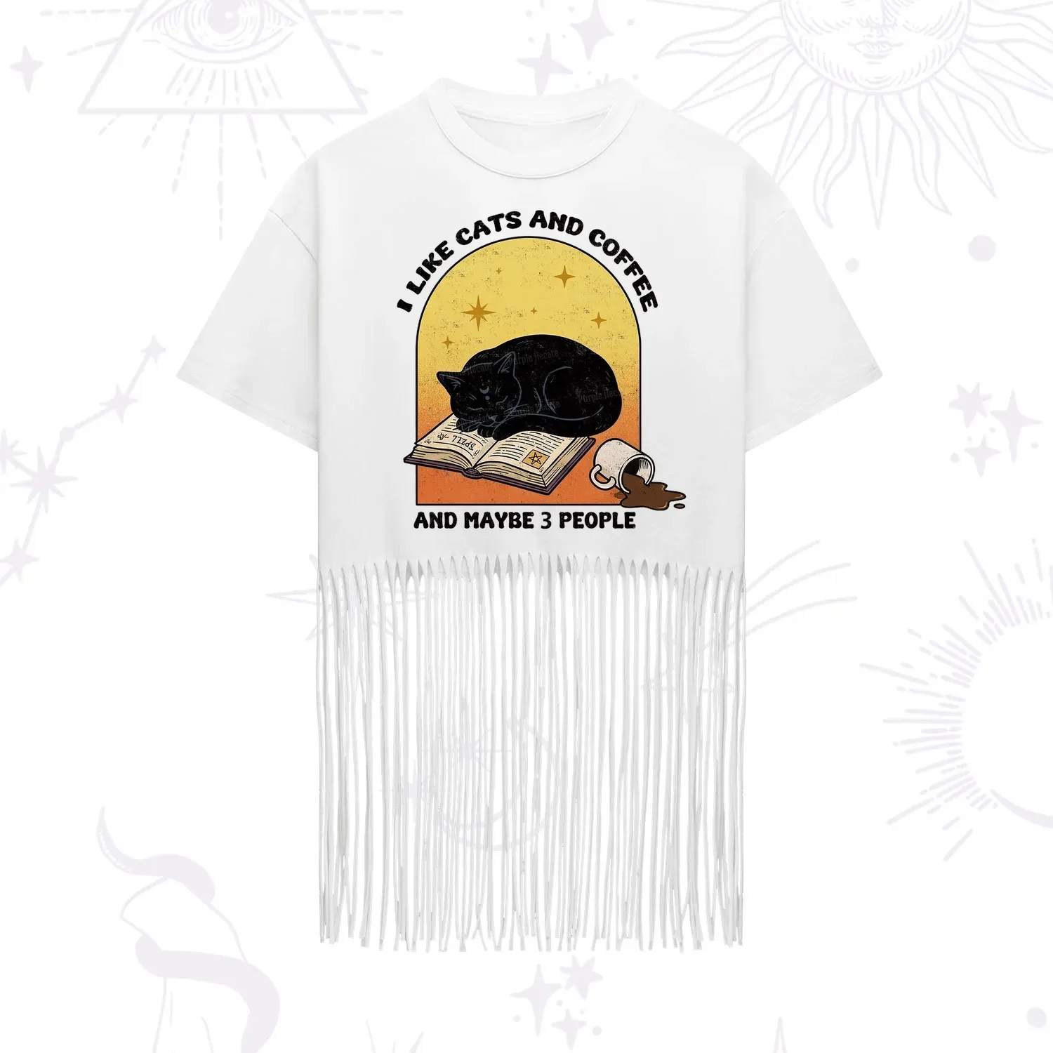 Purplehecate I Like Cats And Coffee Fringe Hem T-Shirt