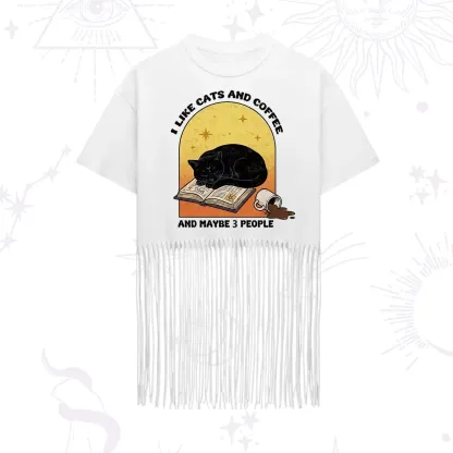 Purplehecate I Like Cats And Coffee Fringe Hem T-Shirt